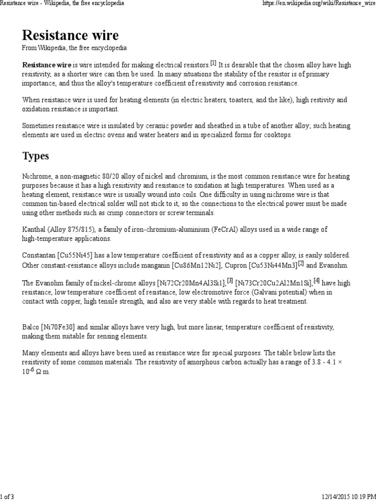 Resistance Wire - Wikipedia, The Free Encyclopedia | PDF | Building ...