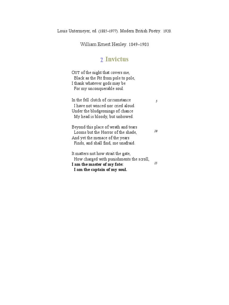 Invictus by William Ernest Henley | PDF