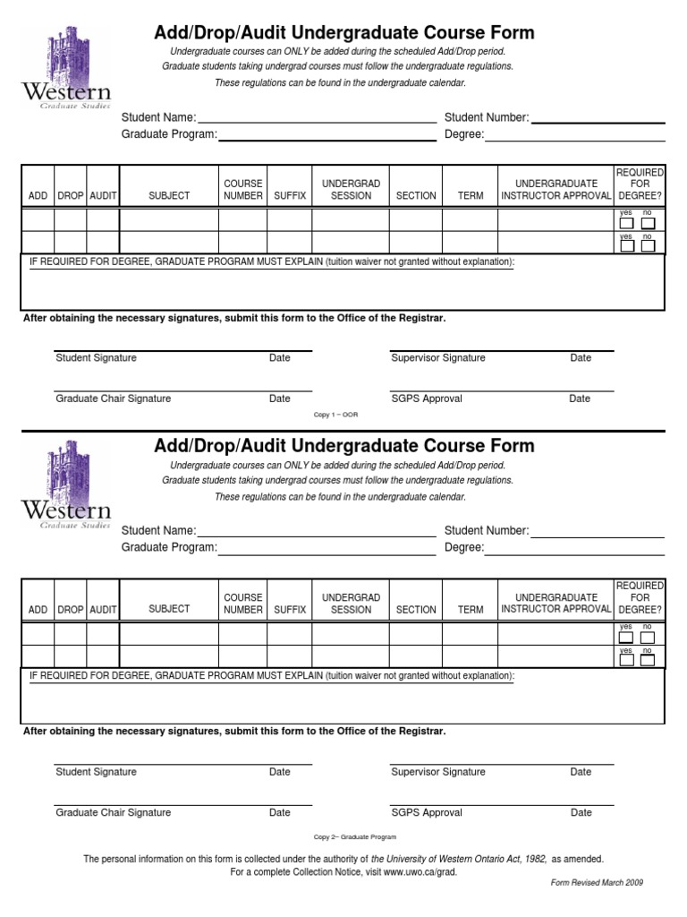 Add Drop Audit Undergraduate Course Form | PDF | Career & Growth
