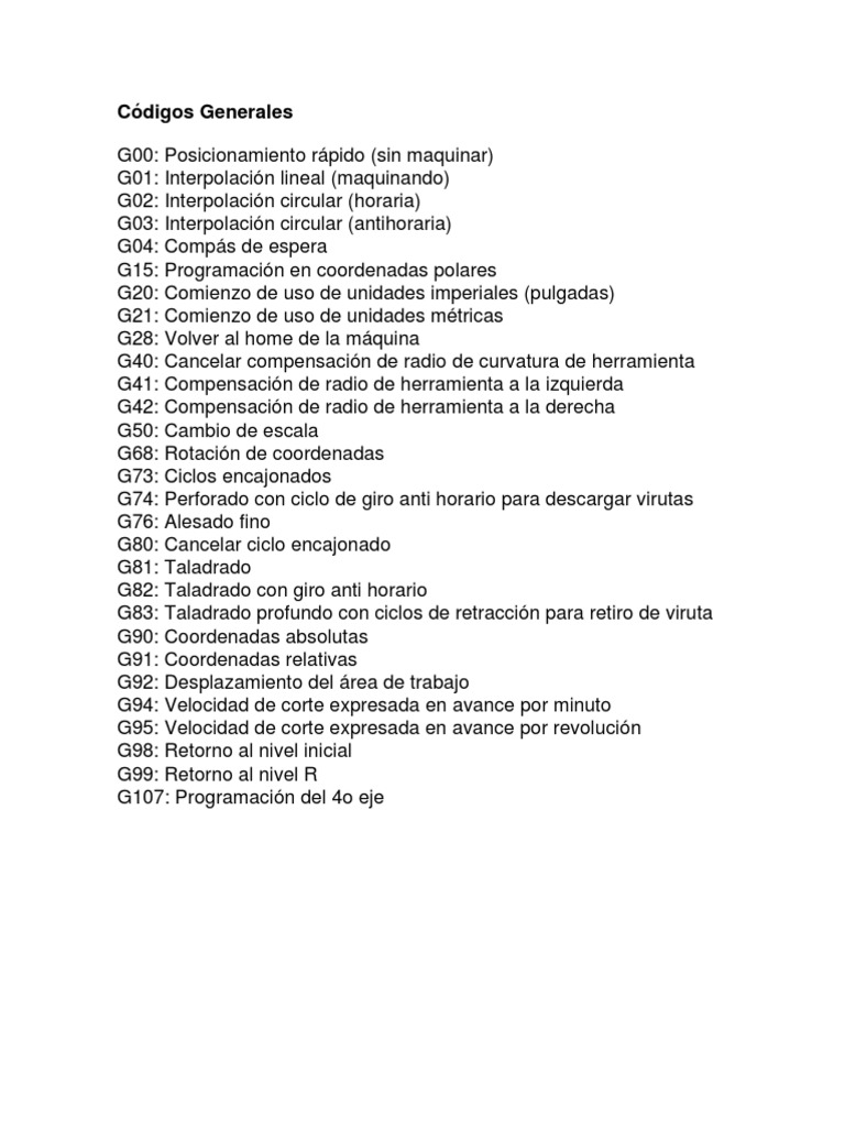 Códigos G y M para Maquinado CNC | PDF | Informática