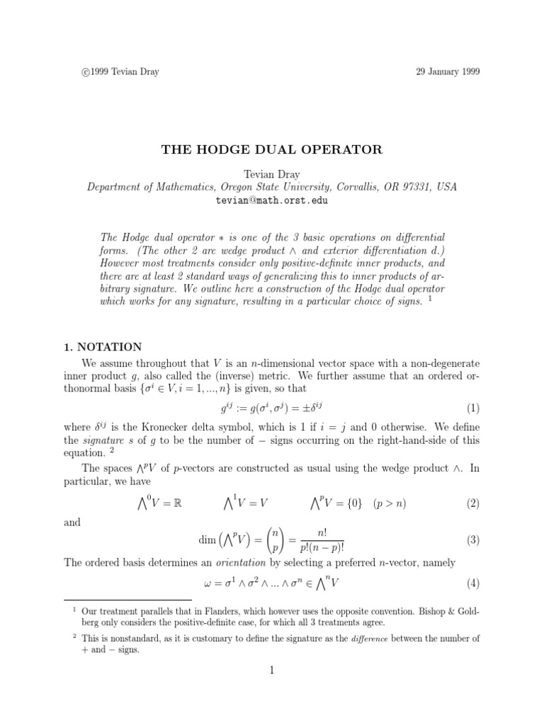 Hodge Dual Operator Overview | PDF | Basis (Linear Algebra) | Vector Space