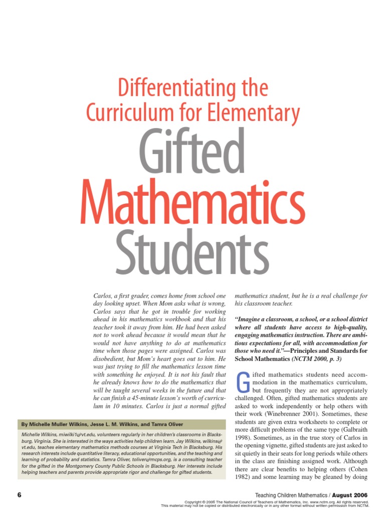 (2006) Differentiating The Curriculum For Elementary Gifted Mathematics