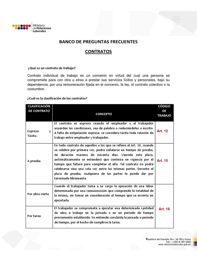 Banco de Preguntas Contratos Salary Working Time