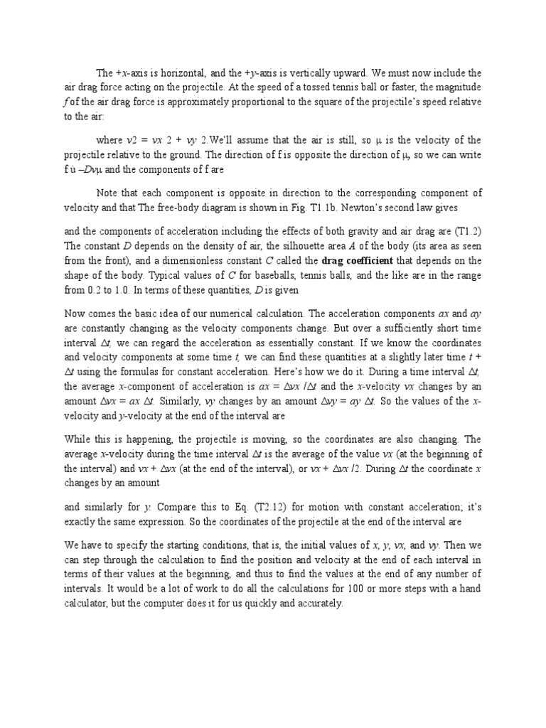 F of The Air Drag Force Is Approximately Proportional To The Square of The Projectile's Speed