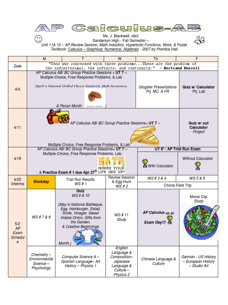 AP Calculus Review Sessions Schedule | PDF