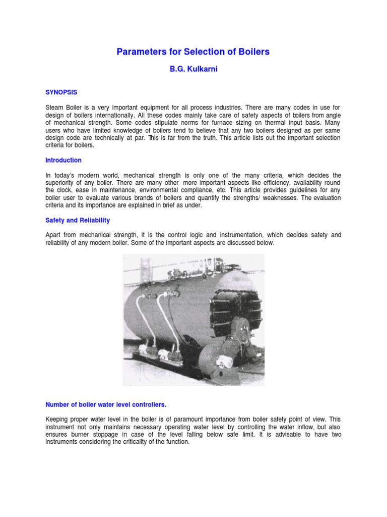 Boiler Selection Parameters Explained | PDF
