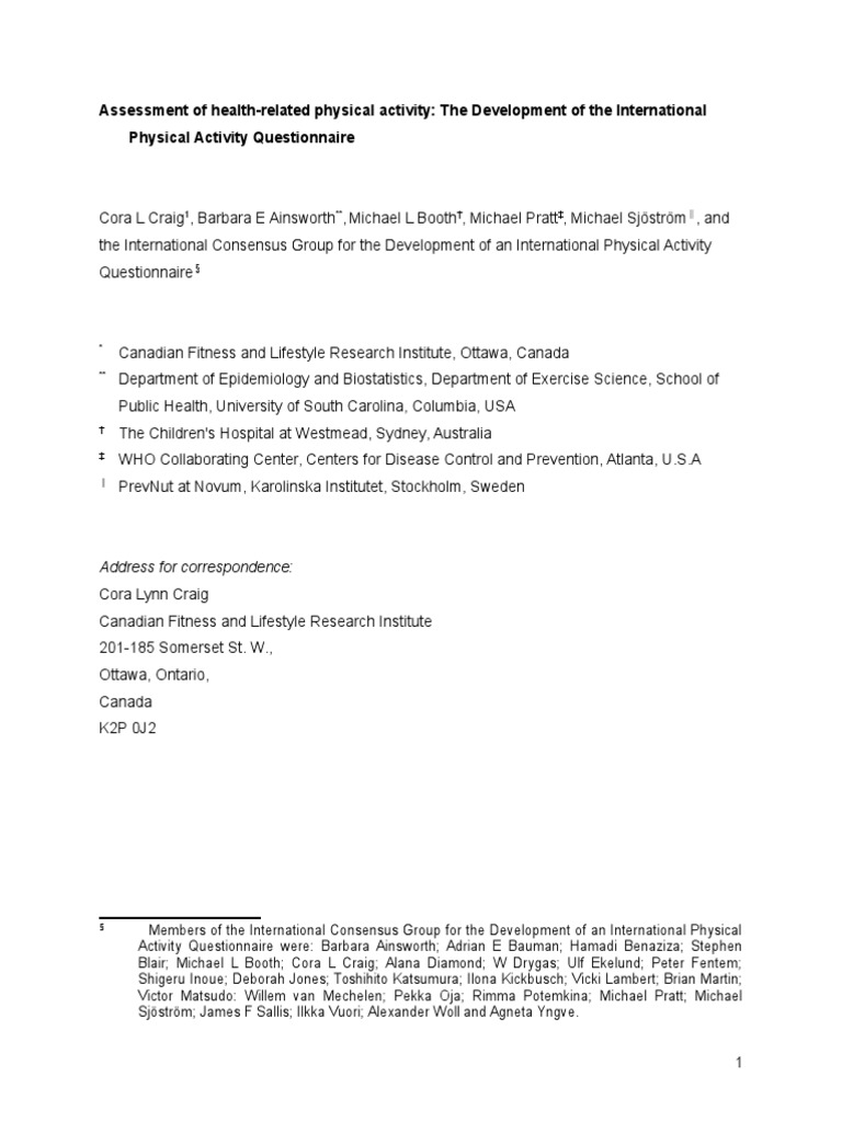 Development of the International Physical Activity Questionnaire | PDF ...