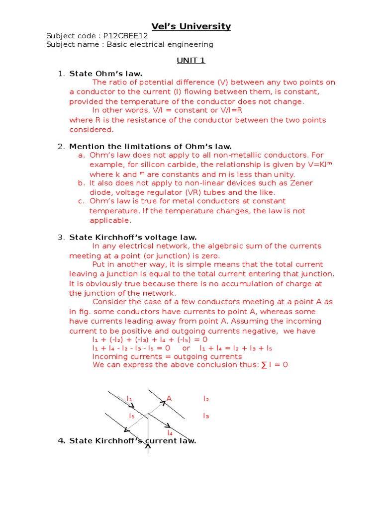 Vel's University Basic Electrical Engineering Notes PDF Electrical Network Inductance
