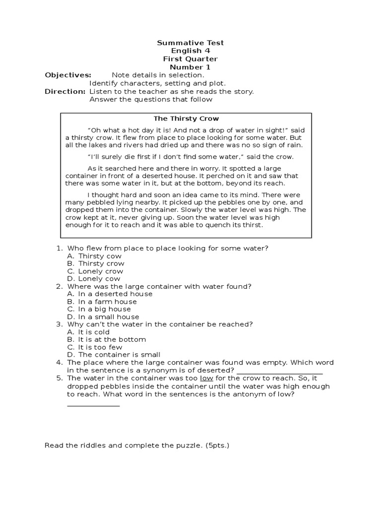 Summative test grade 5 with answer key picture