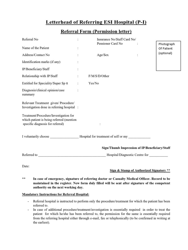 Esic Format | PDF | Hospital | Patient