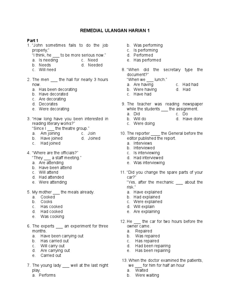 Remedial English Grammar Exercises | PDF | Grammatical Tense