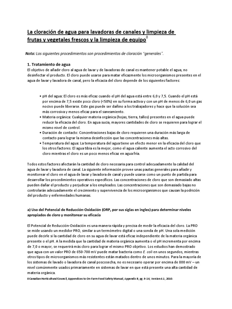 Procedimientos para el tratamiento de agua con cloro en sistemas de ...