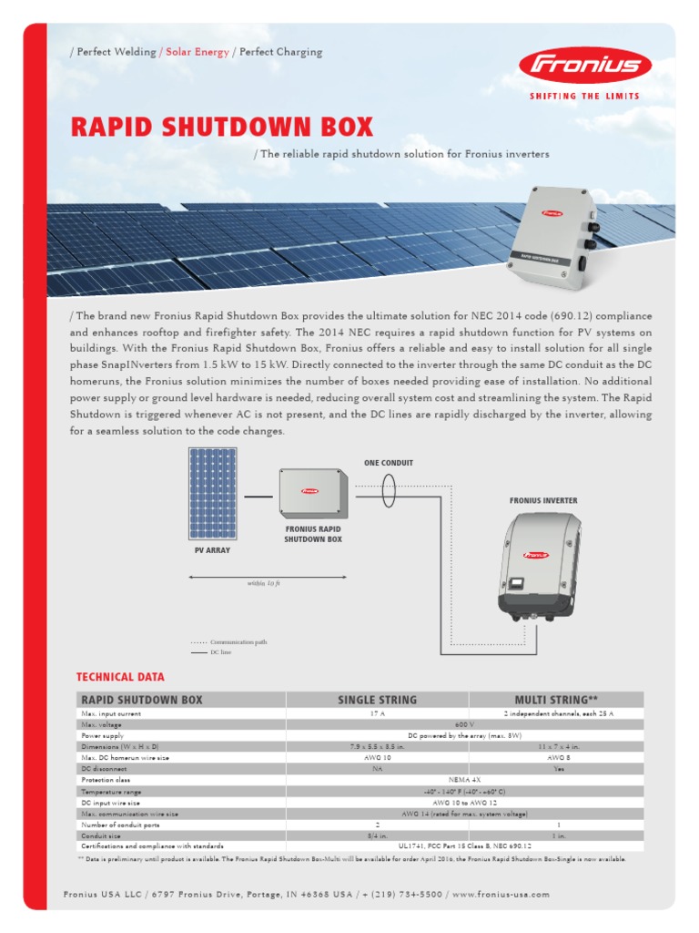 Fronius Rapid Shutdown Box Overview | PDF