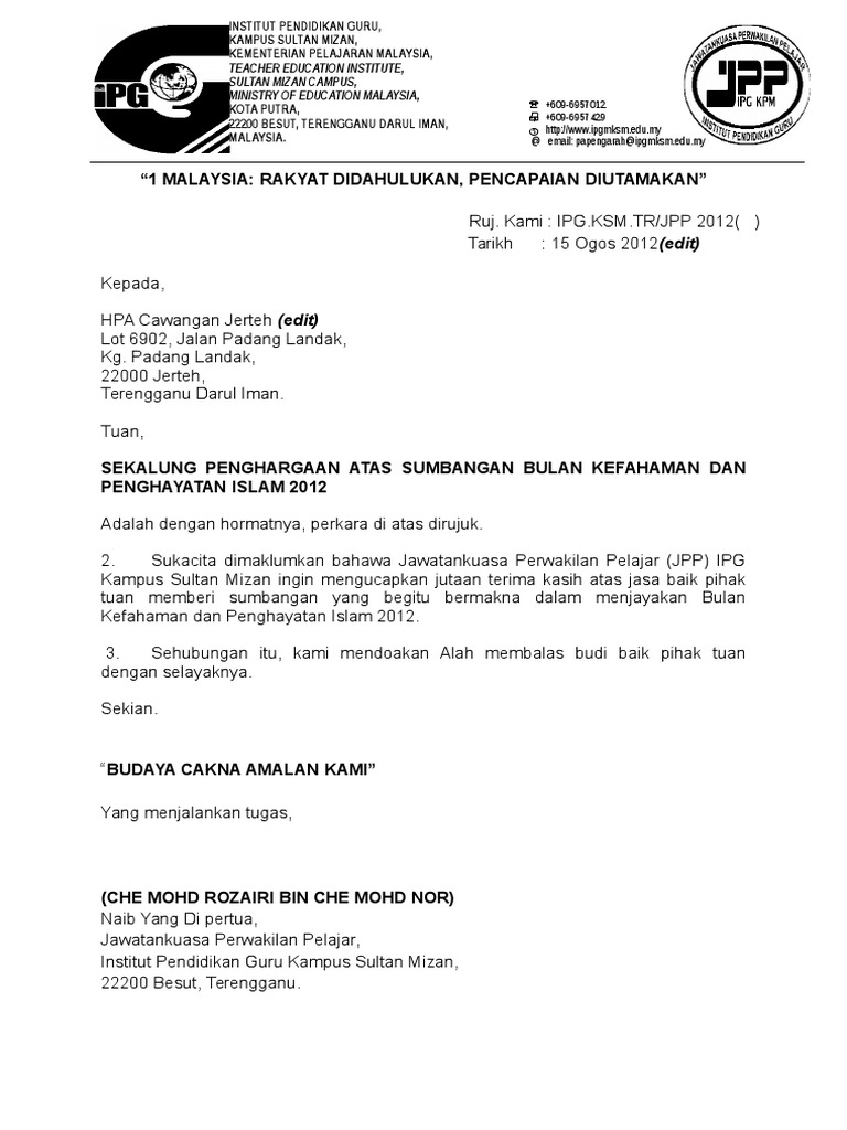 Format Surat Bertingkap Surat Pos Malaysia