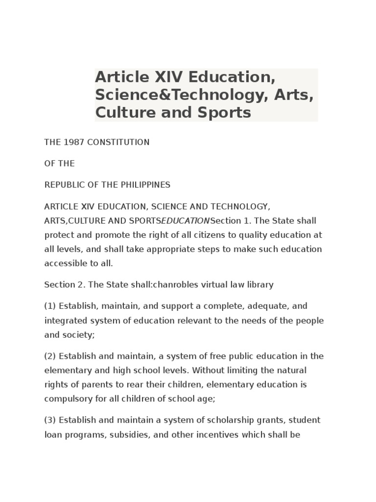 Article XIV Education PDF Curriculum Academic Degree