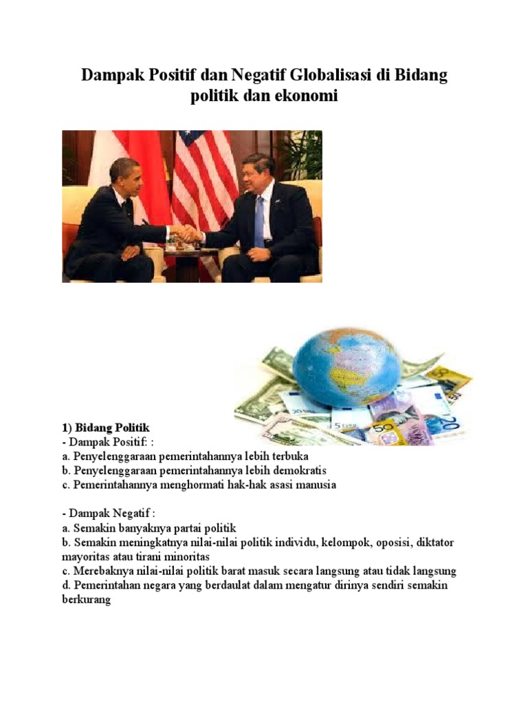 Sebutkan Dampak Positif Dan Negatif Dari Globalisasi Coba Sebutkan