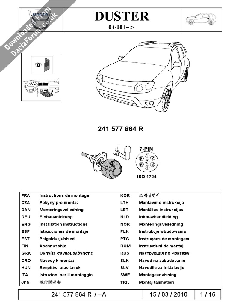 7 Pin Towbar Fitting Guide Dacia Duster PDF
