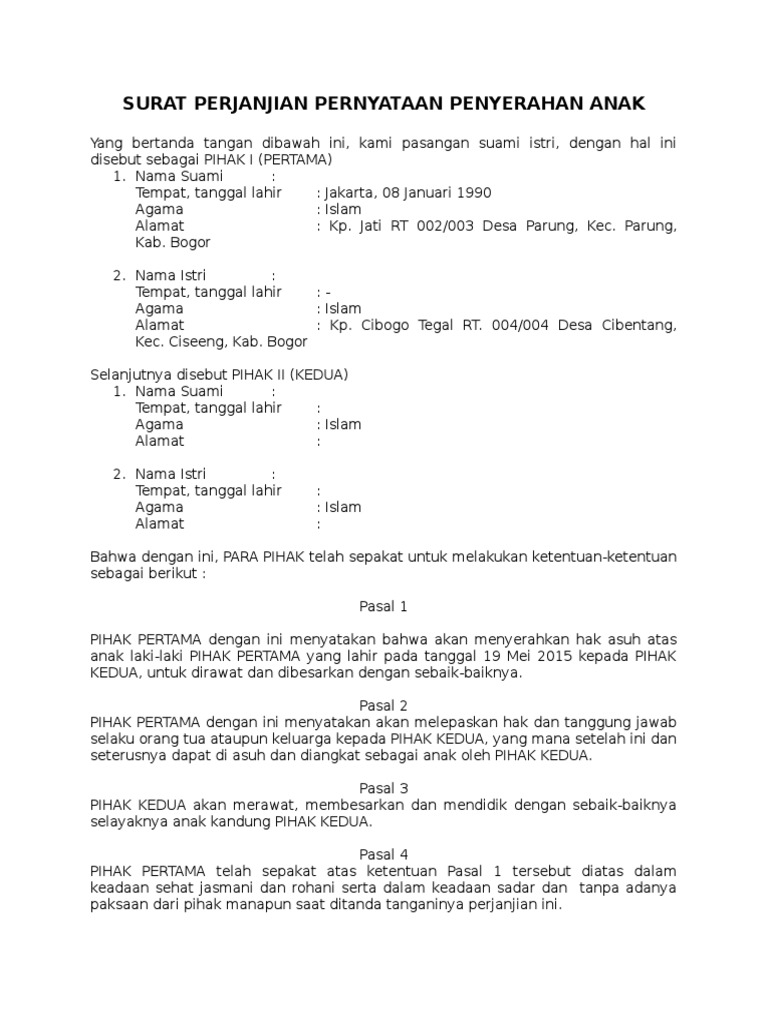 Contoh Surat Penyerahan Tanah Sabah