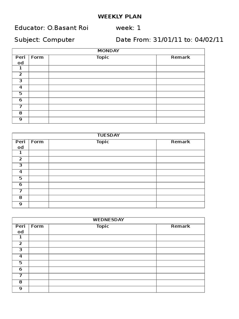Weekly Computer Class Plan | PDF