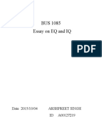 BUS 1085 Essay On EQ and IQ: Date 2015/10/04 Arshpreet Singh ID A00127219
