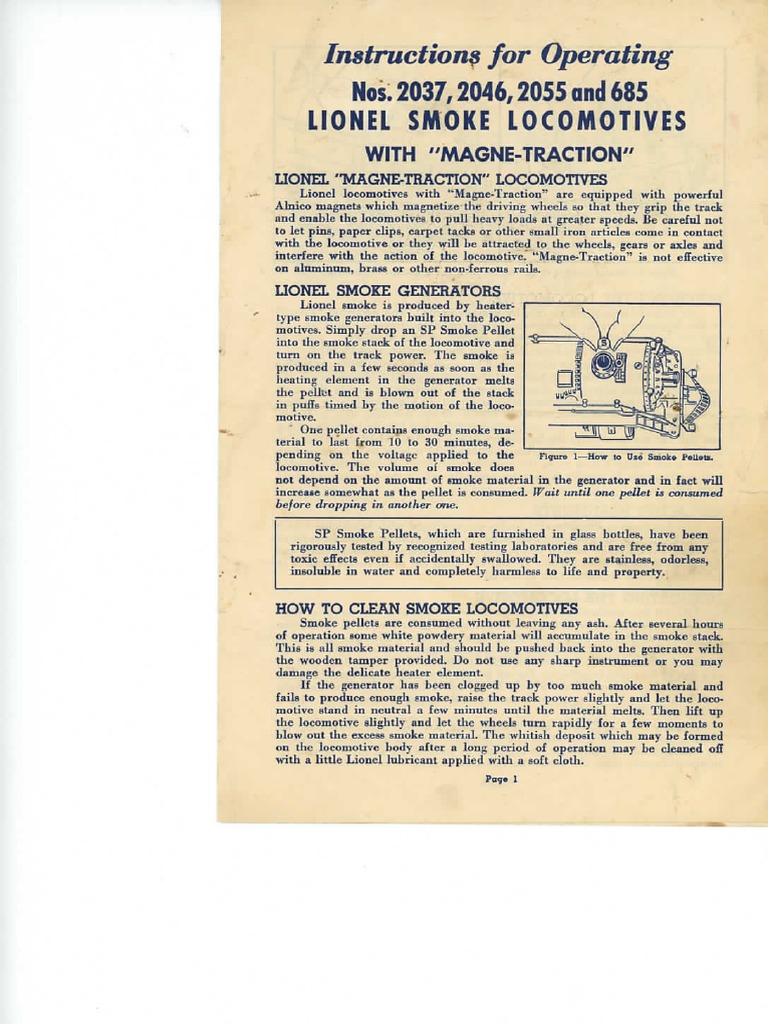 Instructions For Operating Nos. 2037 2046 2055 and 685 Lionel