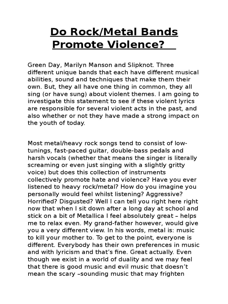 essay about music and violence
