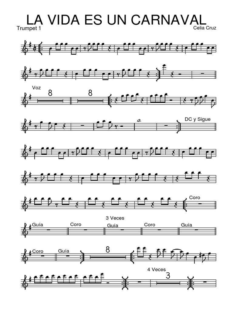 La Vida Es Un Carnaval Trumpet Sheet Music