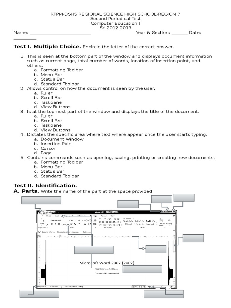 Computer Education Test for High School | PDF | Teaching Methods ...