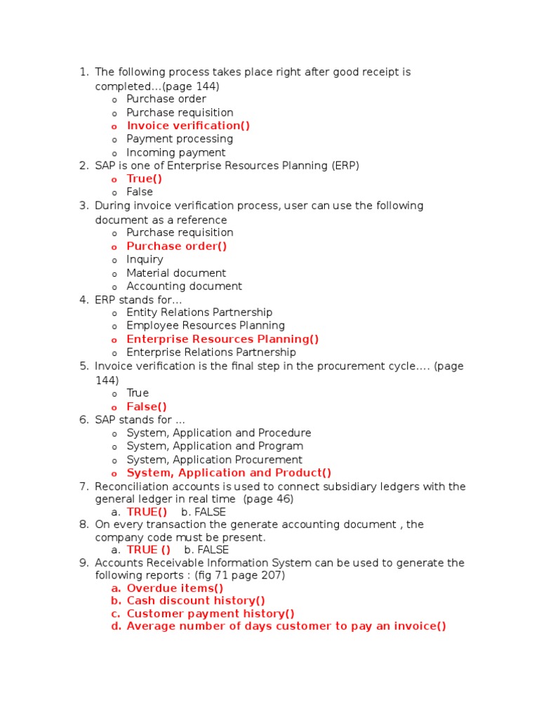 SAP Invoice Verification and Finance Exam | PDF | Accounts Payable ...