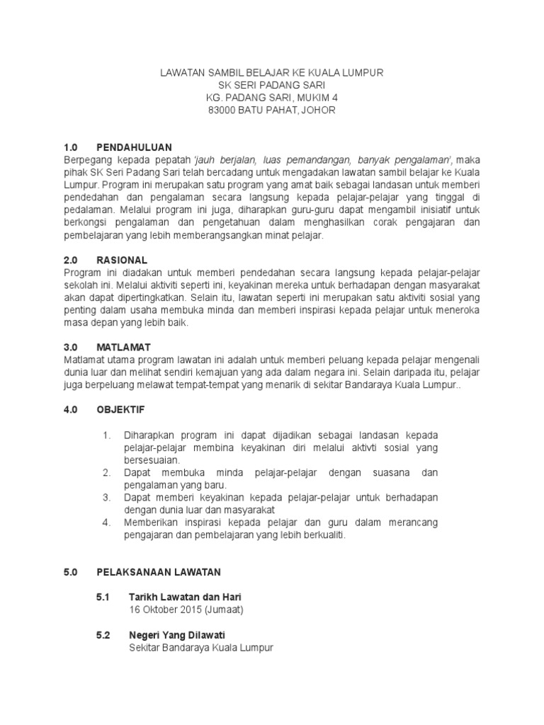 Lawatan Sambil Belajar Ke Kuala Lumpur  PDF