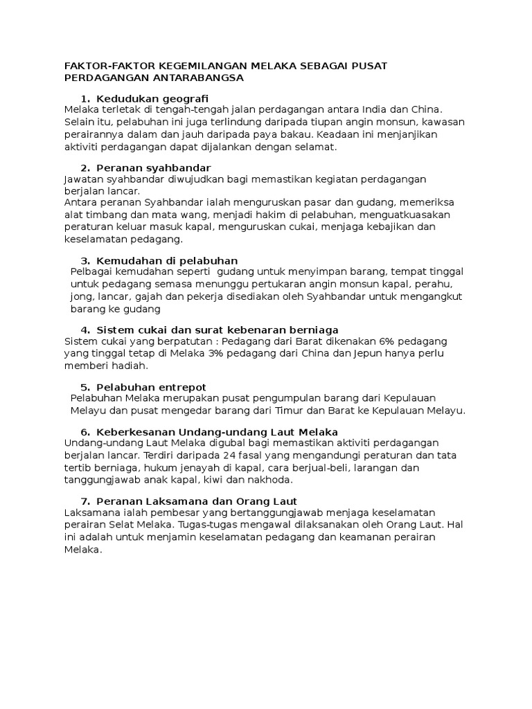 Faktor Kegemilangan Melaka Pdf