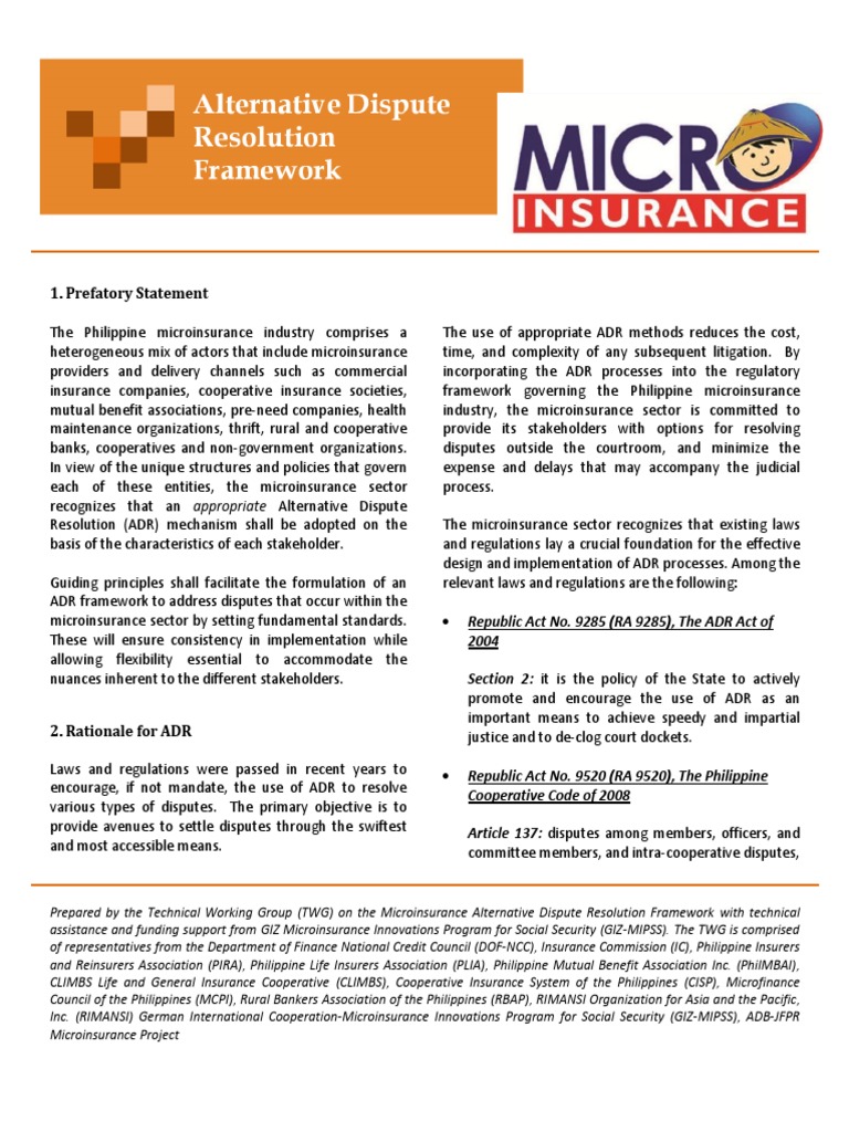 Microinsurance ADR Framework in the Philippines | PDF | Alternative ...