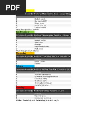 Cr7 Fitness Plan Pdf Sports Physical Exercise