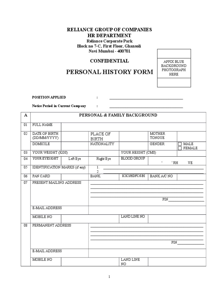 Personal History Form (4page) | PDF | Career & Growth