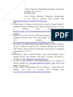 daftar pustakaPasien DBD apabila dijumpai demam tinggi mendadak terus menerus selama <_ 7 hari tanpa sebab yang jelas, disertai tanda perdarahan spontan (tersering perdarahan kulit danmukosa yaitu petekie atau *mimisan) disertai penurunan jumlah trombosit !_100.000/pl, danpeningkatan kadar hematokrit. Pada saat pasien datang, berikan cairan kristaloid ringer laktat/NaCI 0,9 % atau dekstrosa 5% dalam ringer laktat/NaCl 0,9 % 6-7 ml/kg BB/jam. Monitor tanda vital dankadar hematokrit serta trombosit tiap 6 jam. Selanjutnya evaluasi 12-24 jam 1. Apabila selama observasi keadaan umum membaik yaitu anak nampak tenang, tekanan nadi kuat, tekanan darah stabil, diuresis cukup, dankadar Ht cenderung turun minimal dalam 2 kali pemeriksaan berturut-turut, maka tetesan dikurangi menjadi 5 ml/kgBB/jam. Apabila dalam observasi selanjutnya tanda vital tetap stabil, tetesan dikurangi menjadi 3ml/kgBB/jam danakhirnya cairan dihentikan setelah 24-48 jam. 2. Perlu diingat bahwa sepertiga kasus akan jatuh 