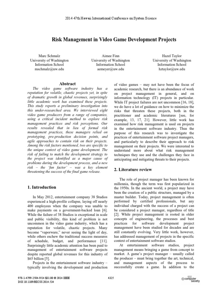 Risk Management in Video Game Developmen | PDF | Agile Software ...