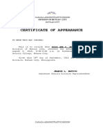 Certificate of Appearance: Division of Butuan City