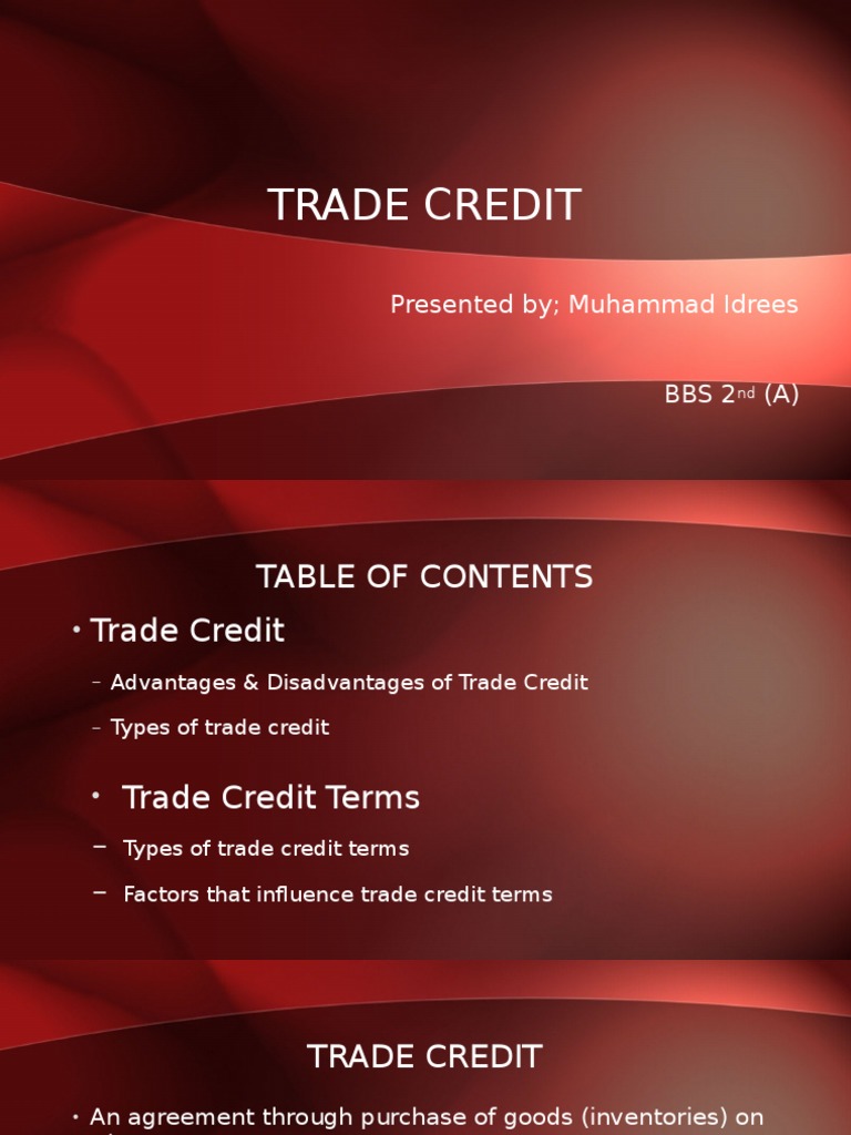 Trade Credit: Types and Benefits | PDF | Finance & Money Management | Law