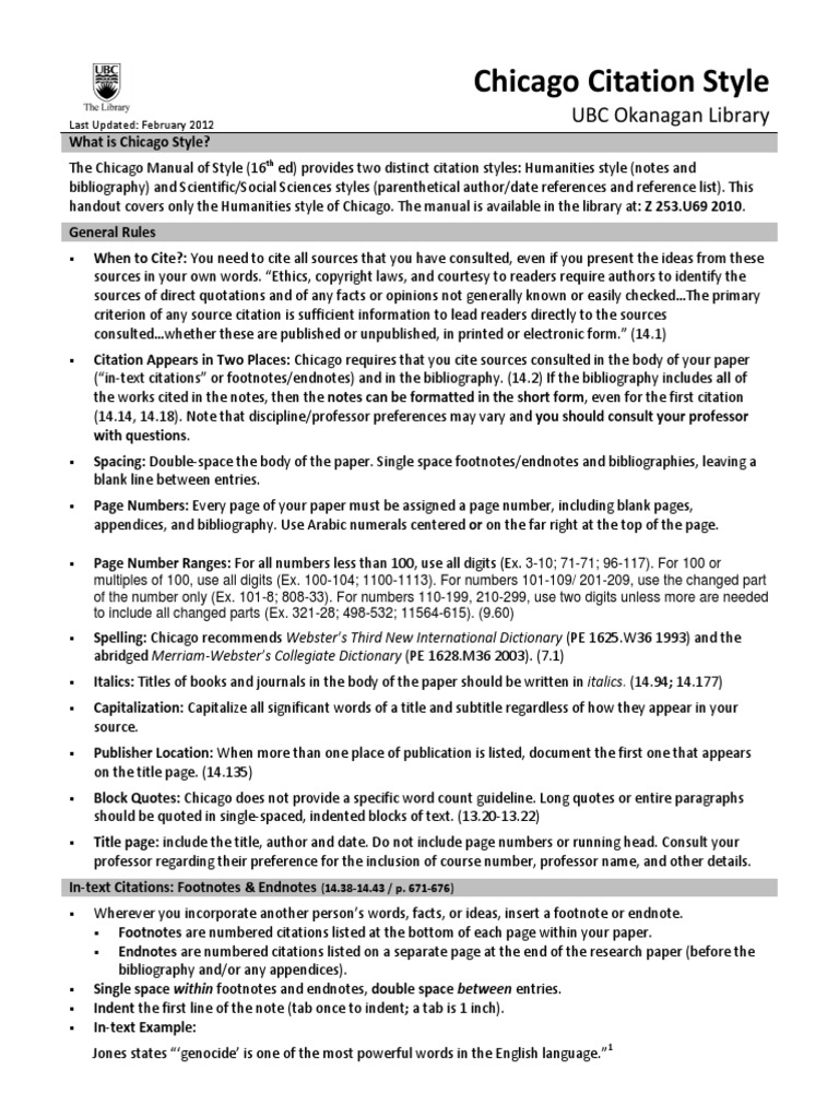 Chicago Citation Style Citation Note (Typography)