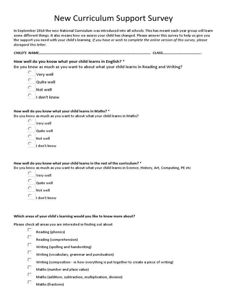 New Curriculum Support Survey | PDF | Language Arts & Discipline