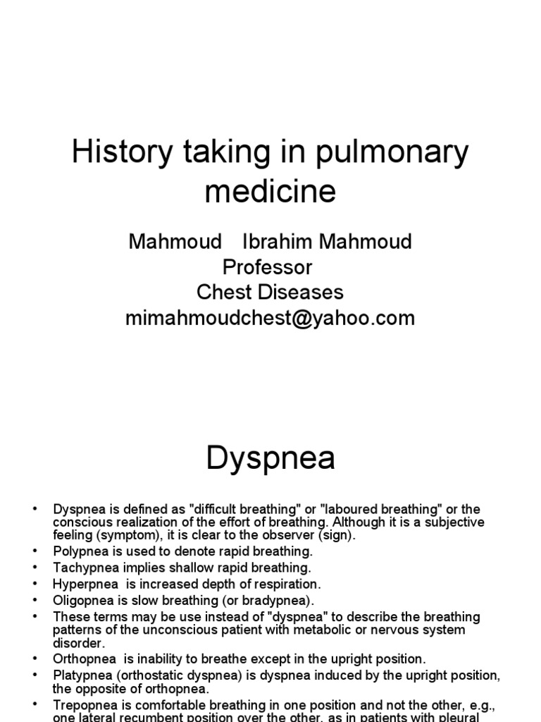 Pulmonary History for Clinicians | PDF | Thorax | Cough
