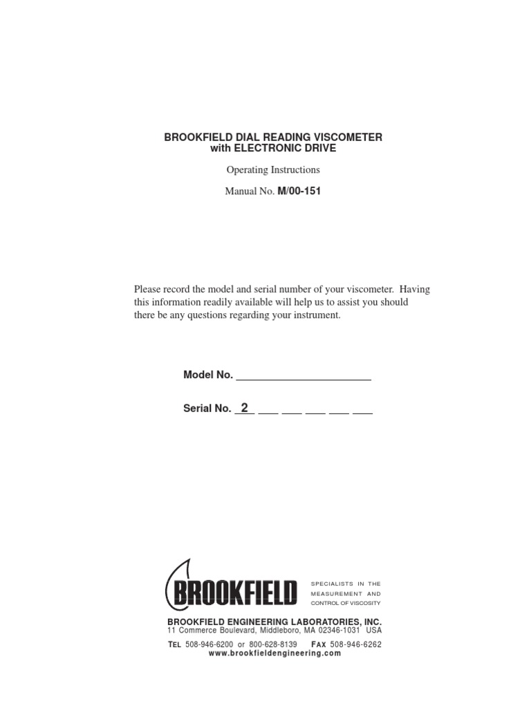Brookfield Dial Reading Viscometer Manual | PDF | Rheology | Viscosity