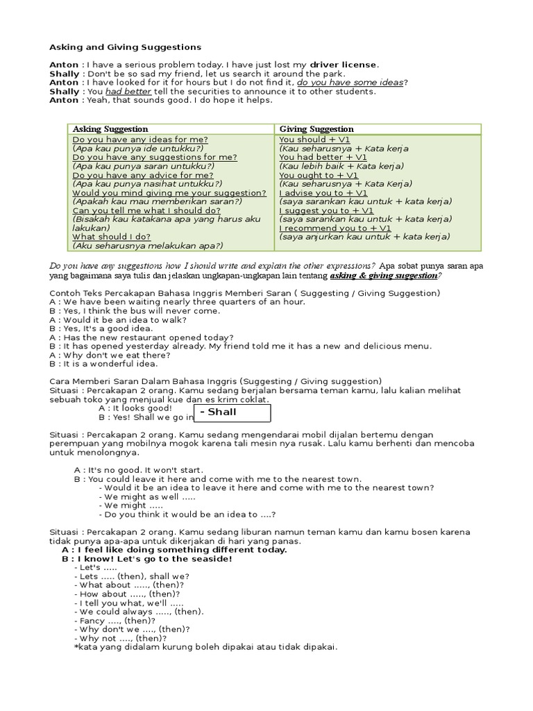Contoh Dialog Suggestion Untuk Dua Orang - Simak Gambar 
