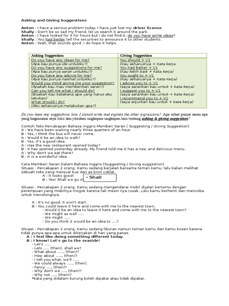 Eng Xi Smt I Asking And Giving Suggestions Linguistic Typology Linguistics
