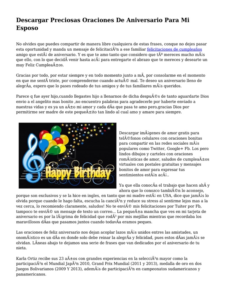 Descargar Preciosas Oraciones de Aniversario para Mi Esposo | PDF | Amor |  Oración, image size:768x1024