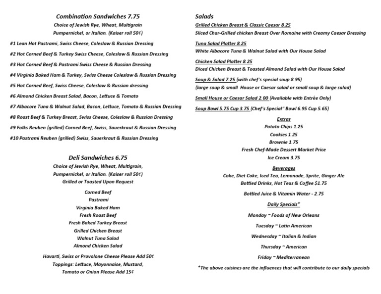 Combination Sandwich Menu Options | PDF