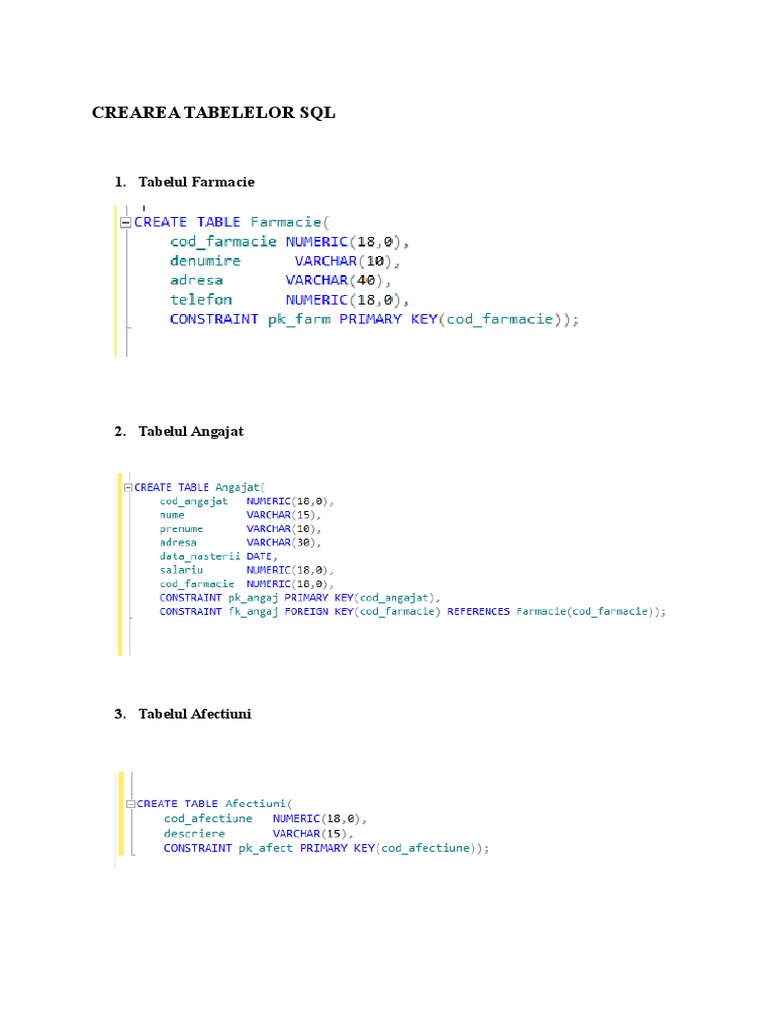Crearea Tabelelor SQL | PDF