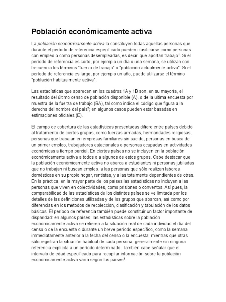 Poblacion Economicamente Activa PDF Población Estadísticas
