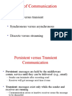Types of Communication: Persistent Versus Transient Synchronous Versus Asynchronous Discrete Versus Streaming