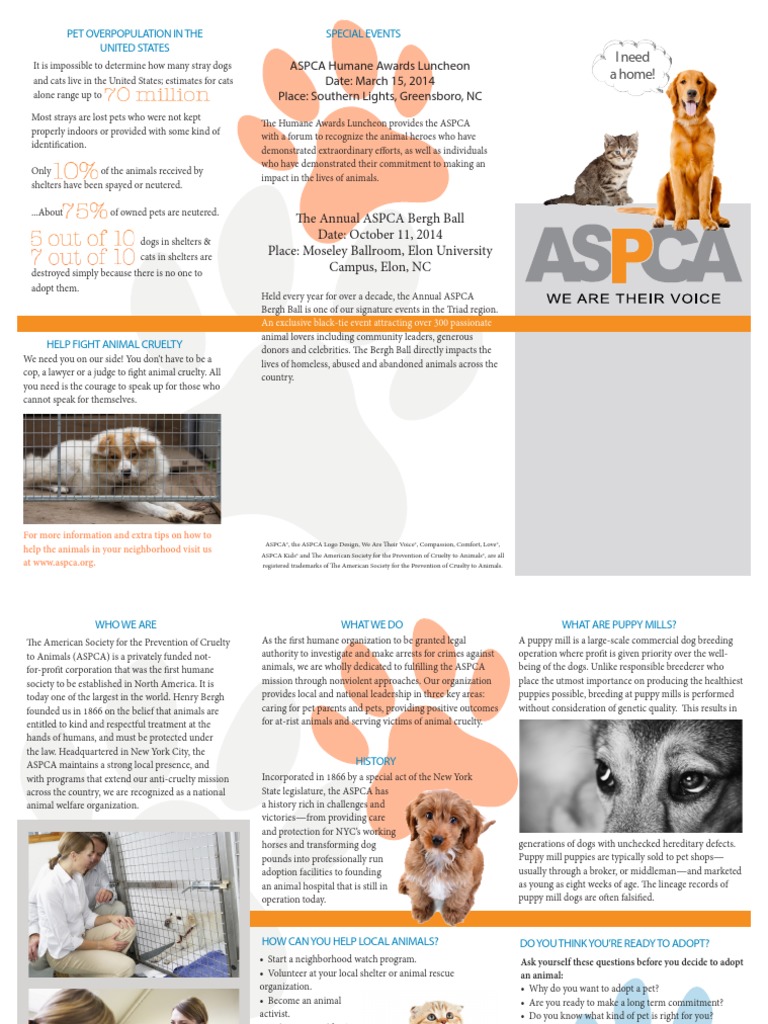 Brochure Aspca Animal Welfare Animals And Humans